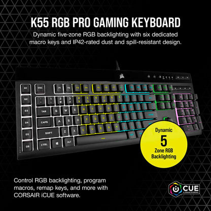 Bundle Gaming Teclado Corsair K55 RGB Pro Gaming Rubber Dome PT + Rato Óptico Corsair Harpoon RGB Pro 12000DPI Preto